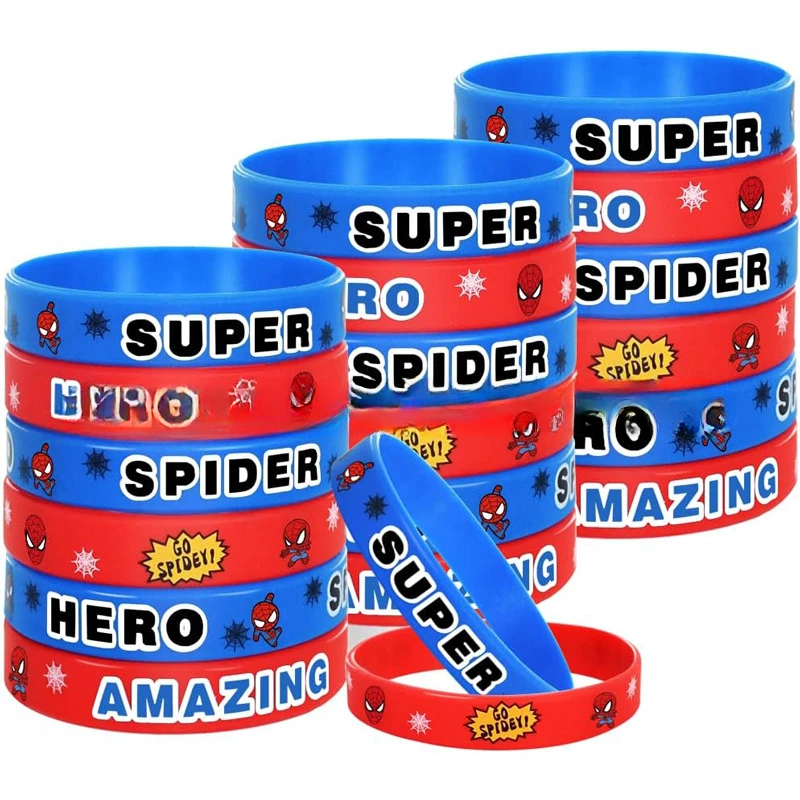 Anime Bracelet 10pcs Spiderman Bracelet Cartoon Printing Wristband Superhero Captain Silicone Bracelets for Adults Children Wrist Strap Gifts