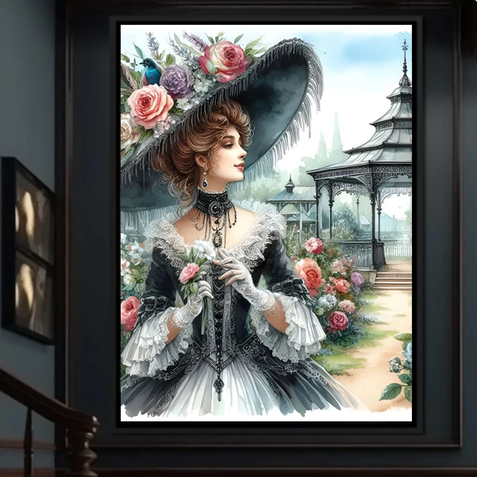 Diamond Embroidery Girl 5D DIY Diamond Painting Garden Portrait Cross Stitch Flower New Year Christmas Gift Home D&eacute;cor