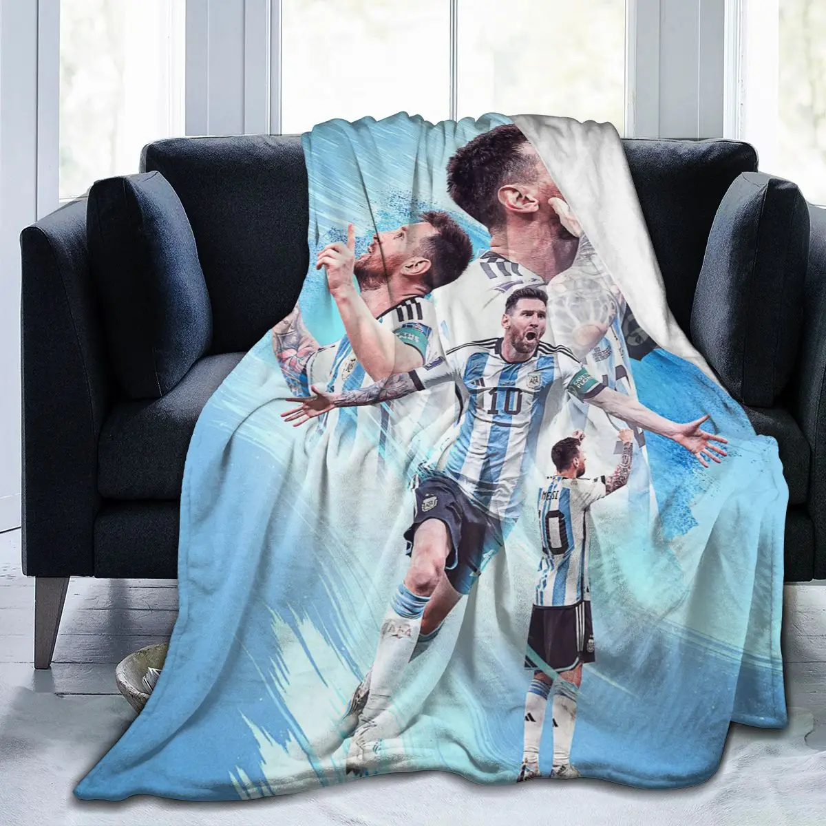 

Football Player 10 Messi Soccer All Season Fleece Blanket Throw Ultra Soft Flannel Blanket Digital Printed Premium Fluffy Fleece