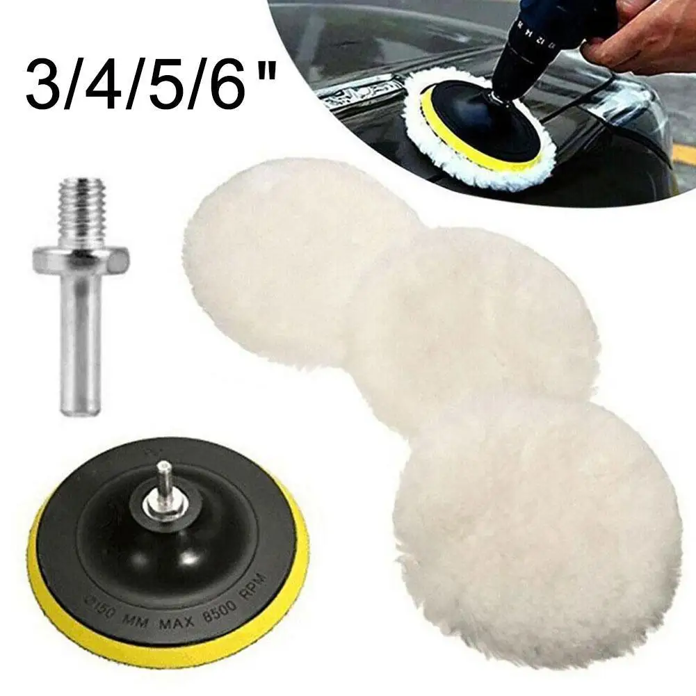 цена 6Pcs Car Polishing Pad Sponge Wool Polishing Disc Waxing 3/4/5''/6'' Car Styling Polishing Disc With Backplate Drill Adapter