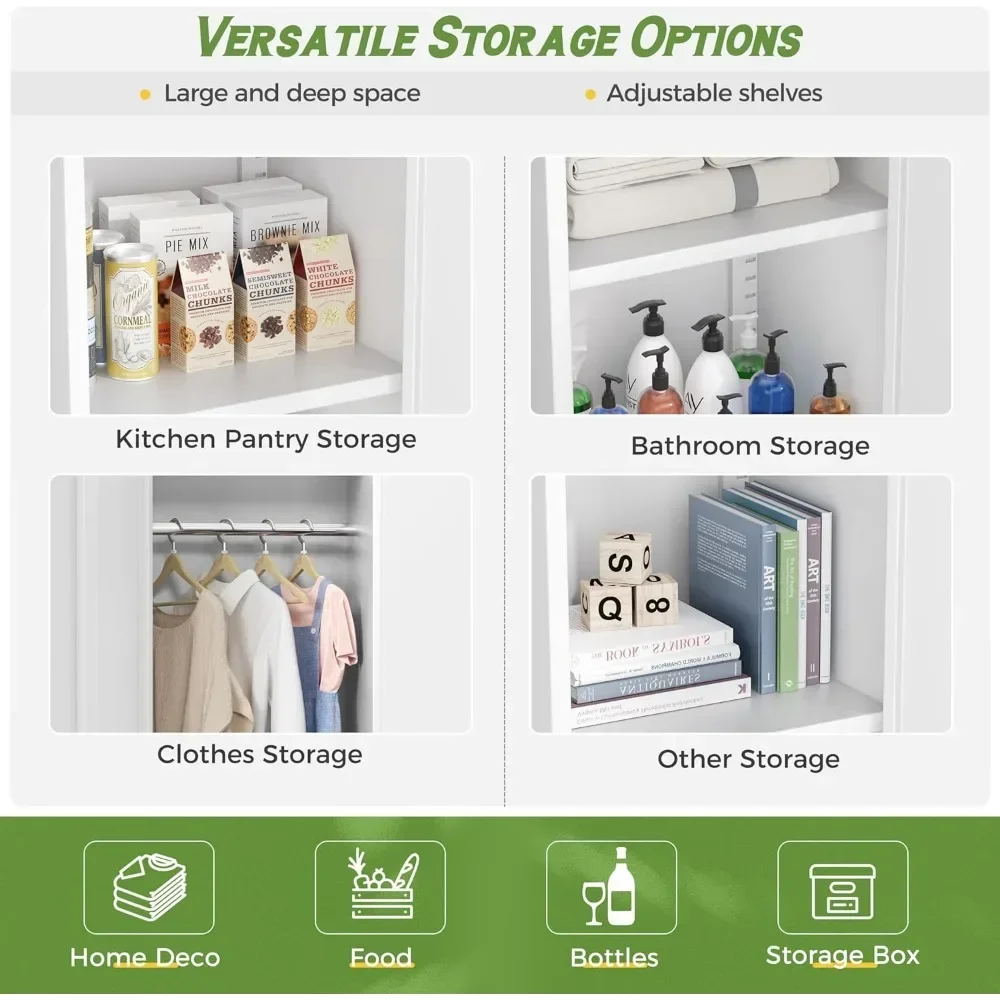 Wardrobe Closet, 72" Armoire Wardrobe Cabinet-Functional Clothes Storage with Hanging Rail, White Storage Cabinet, Metal Cabinet 3