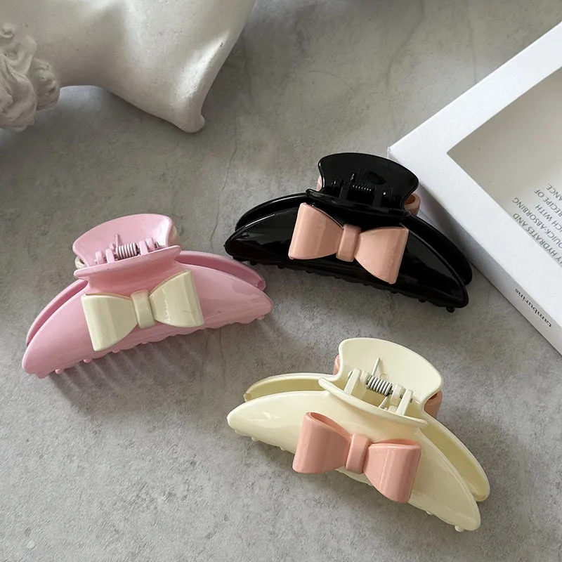 Korean Woman Middle Sweet Bowknot Acrylic Hair Claws Ladies Novelty Barrettes Hair Clips Girls Washing Face Hairpins Headwear customized laser cutting novelty children price couple tags army acrylic ladies double deck laser marking star new arrivals