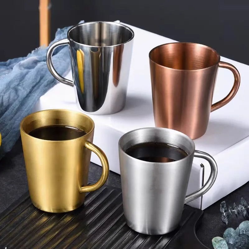 

30pcs /lot High Quality 304 Stainless Steel Double-layer Coffee Cup Heat Insulation Anti-scalding Tea Cup Wine Glass