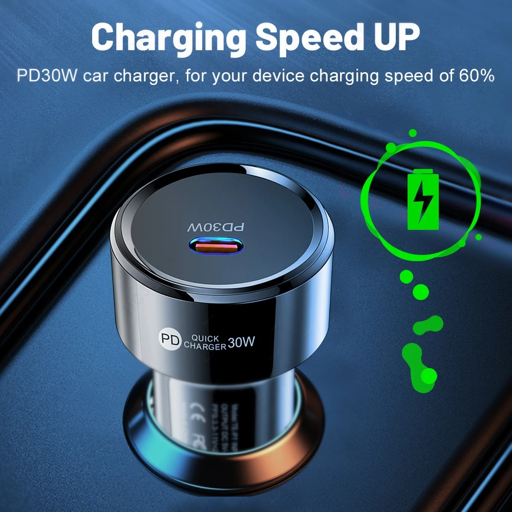 Mini Car Charger Fast Charging 30W Type C Car Mobile Phone Charger For iPhone 15 Pro Xiaomi Samsung Huawei Quick Phone Adapter