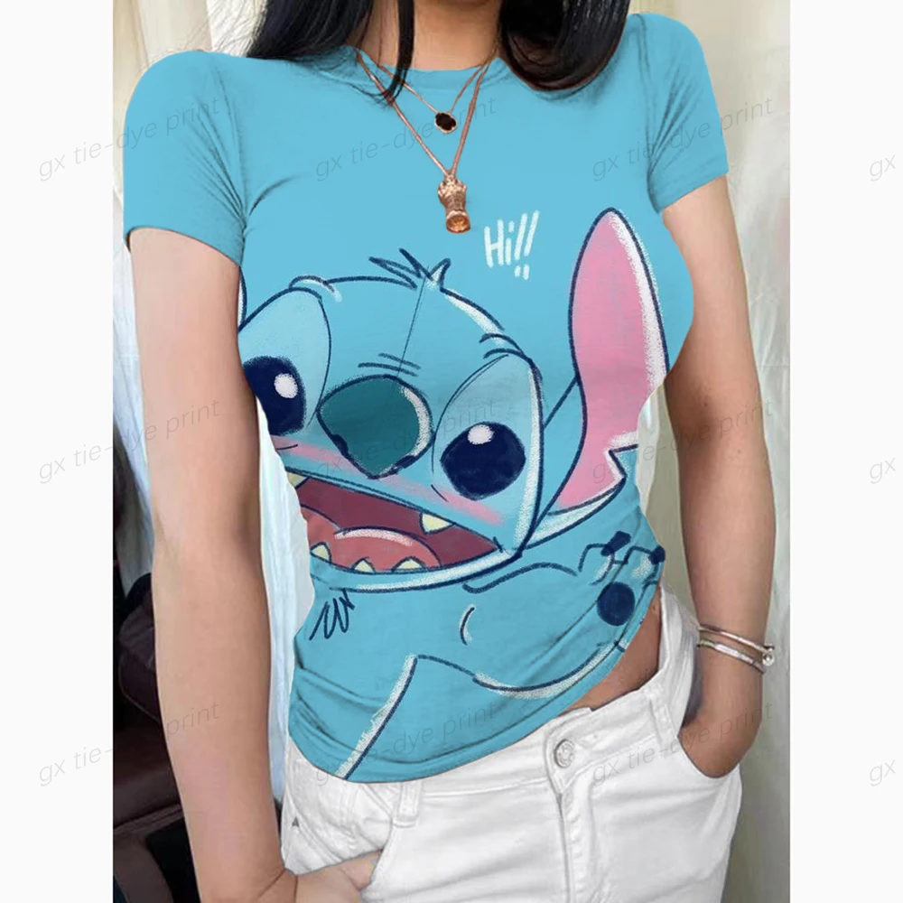 

90s Graphic Rock Top Tees Female Simple Disney Stitch PrintT Shirt Harajuku slim fit T-shirt Fashion Queen Women's T shirt