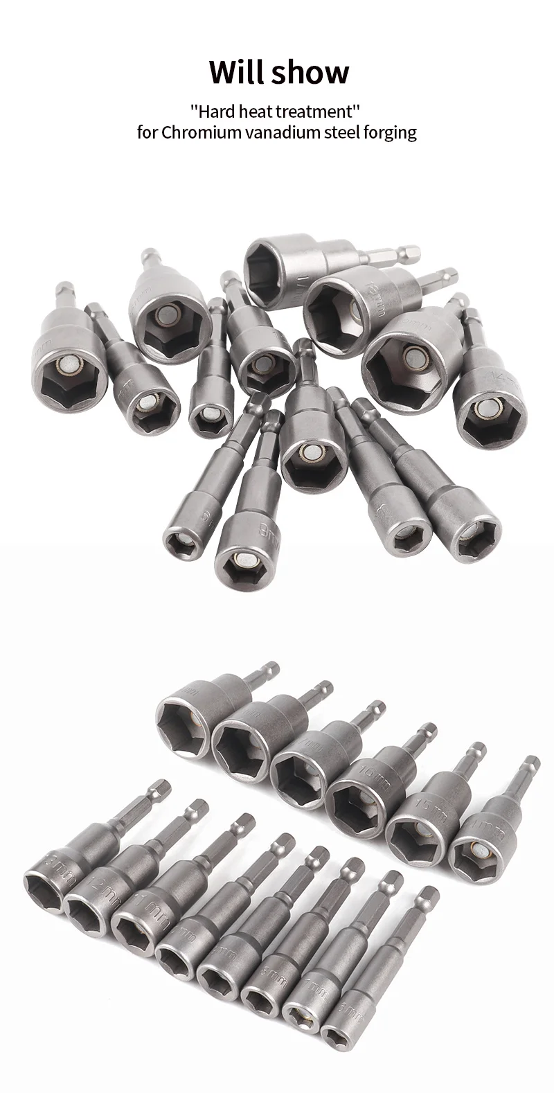 2-teiliges 6–19 mm magnetisches Steckschlüssel-Set mit metrischen Schlagmuttern-Set, 6,35 mm Sechskantschaft-Bohrer – Detail 8