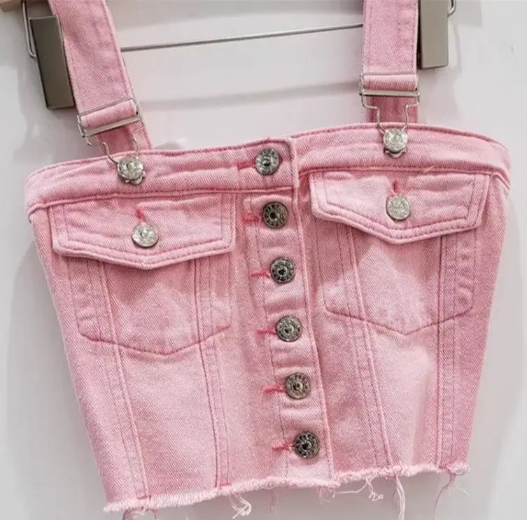 

Retro style blue denim Camisole vest for women summer sexy slim sleeveless cropped top Mujer fashion vintage tank tops Y3996