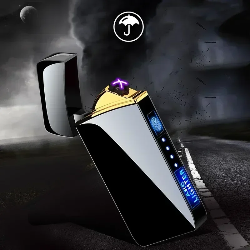 New Electric Lighter, Metal Double Arc Windproof LED Screen Touch Ignition Lighter, USB Charging Portable Lighter, Men's Gift 3