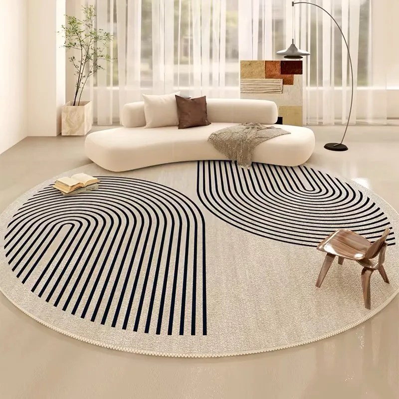 thumbnail image 1 of Alfombra redonda de terciopelo de cristal para sala de estar, alfombra antideslizante para sofá, mesa de centro, dormitorio, guardarropa, resistente al desgaste, color crema, 1 of 5
