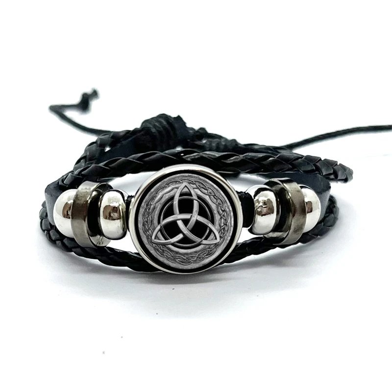 Witch Knot Pagan Wheel of The Year Theme Bracelets Pentagram Protection Star Amulets Glass Dome Leather Bracelet Bangle Gift 4
