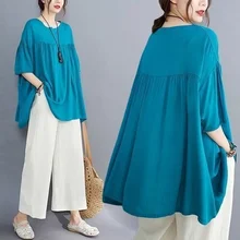 

Pure Cotton Summer New Style Large Size Covering Belly Loose Enlarged Shirt Fat Mother Wear Blouse Women Plus Size Tops