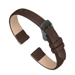 Elegant Genuine Leather Watch Strap - Flat & Thin Design, Multiple Width Options - 22mm (Dark Brown Black)