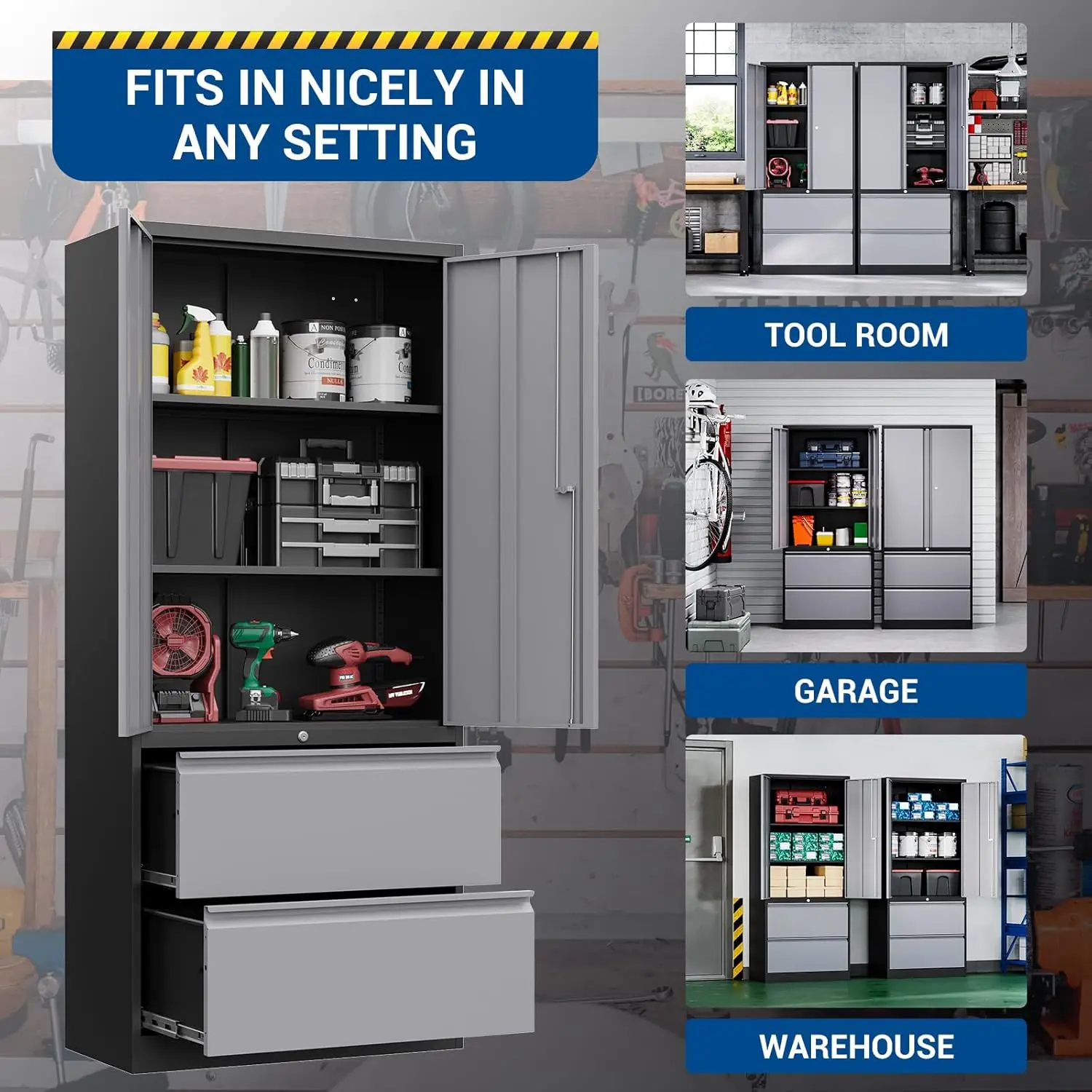 71" Metal Storage Cabinet with Lock Large Lockable Garage Tool Cabinet with Drawers and Shelves Tall Steel Heavy-Duty Cabinet 4