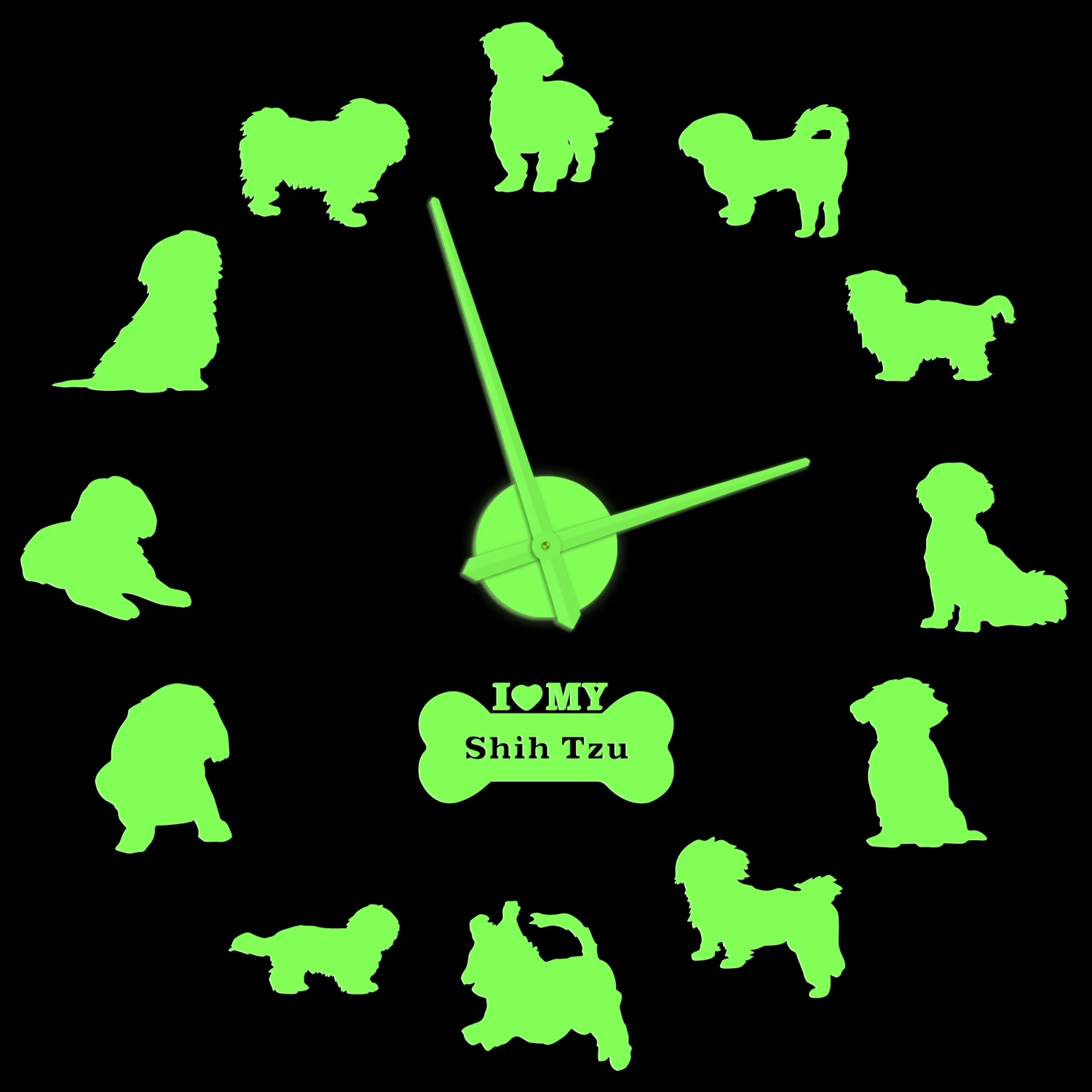 

Shih Tzu Dog Breed Large DIY Wall Clock For Vet Clinic Pet Shop Self Adhesive Decorative Glow In Dark Watch Silent Non Ticking