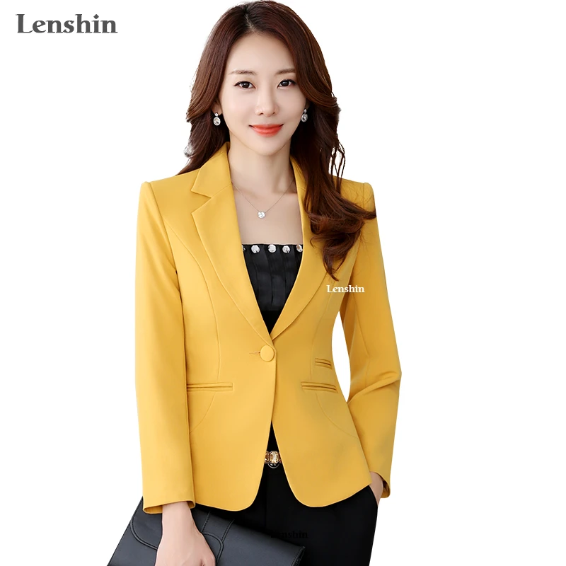 Lenshin Blazer alta calidad para mujer, chaqueta lisa y recta, abrigo de estilo Formal de oficina, ropa Formal de negocios, pesados de Color blazer|blazer stylebusiness blazer - AliExpress