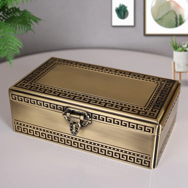 Classic Vintage Treasure Chest Case Metal Jewelry Box Ring Holder Necklace Earring Organizer Keepsake Box Wedding Birthday Gift