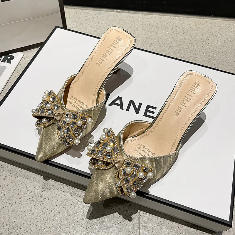 Summer Women Fashion Shoe Sexy High Heel Ankle Slingbacks Buckle Strap Pointed Toe Butterfly-Knot Decoration Pumps Women Sandals