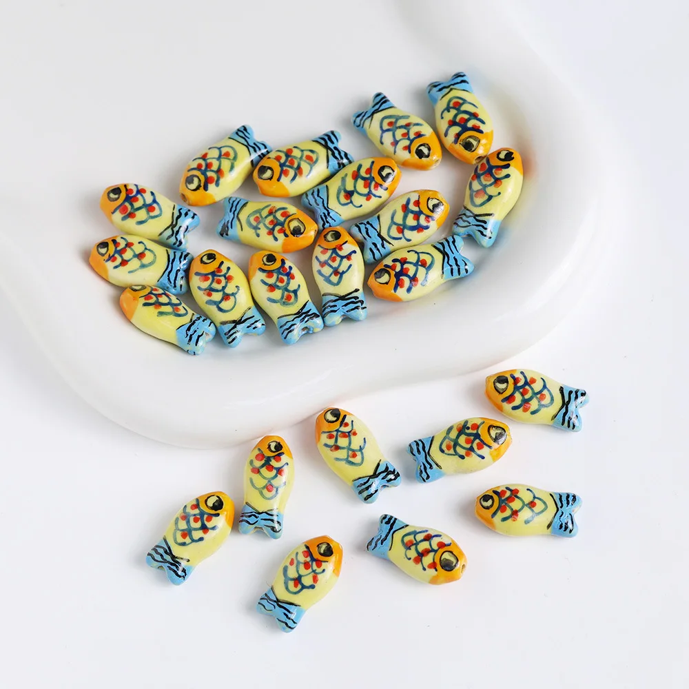 5PCS INS 스타일 손으로 그린 ??줄무늬 물고기 세라믹 비즈 보석 만들기용 간격 비즈 목걸이 팔찌 공예 DIY 용품