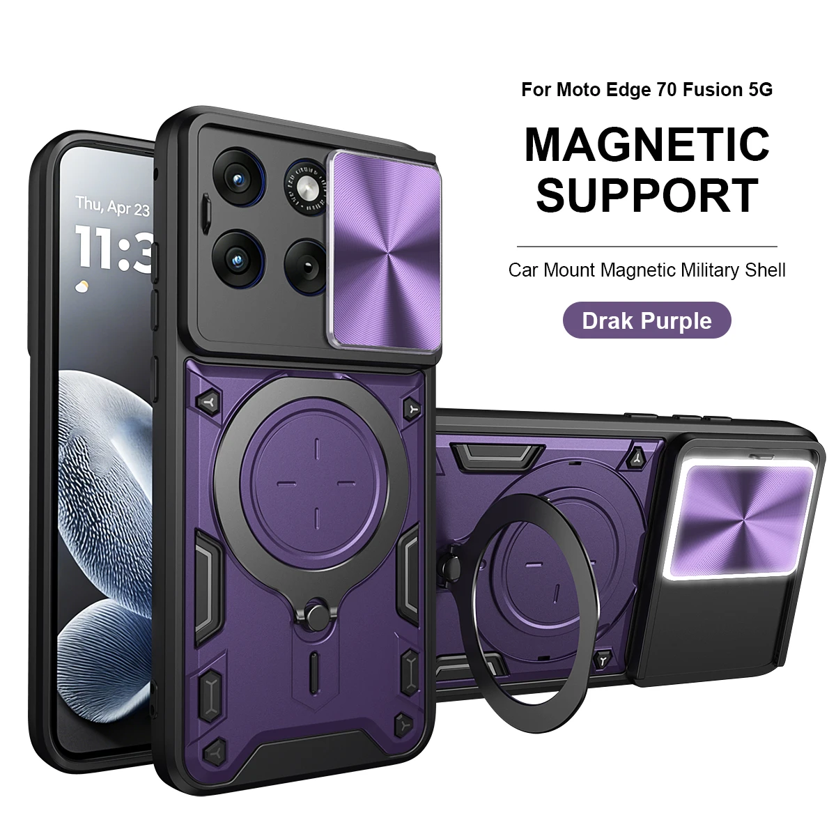 Rugged Armor Magnetic Bracket Phone Case with Slide Camera Protection Cover