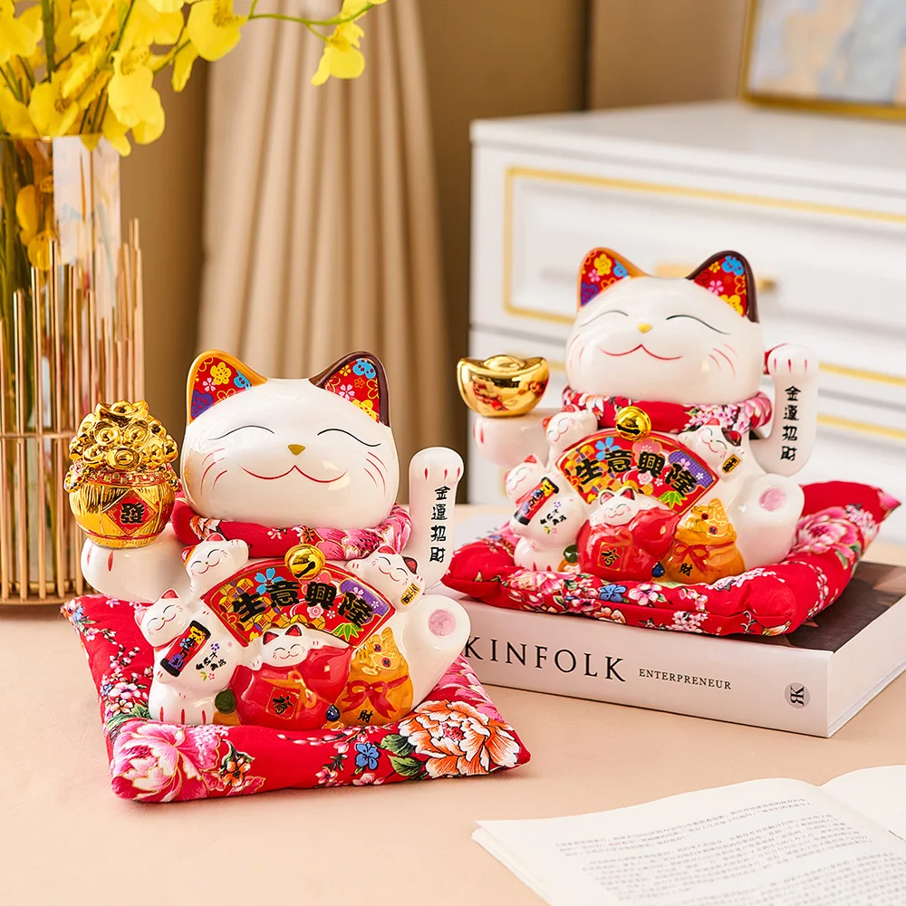 Kawaii Room Decor Accessories Maneki Neko Creative Home Decoration Lucky Cat Ornament Feng Shui Ceramic Fortune Cat Statue Gift