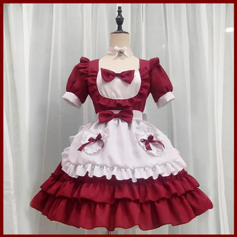 Sweet Lolita Maid Dress Japanese Kawaii Pink Cosplay Costume Detachable Apron 3D Bow Bustle Tiered Ruffles for Anime Conven lolita dress lolita cosplay costumes
