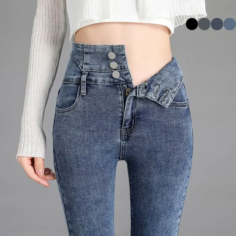 Nuovi Jeans Skinny Elasticizzati A Vita Alta Vintage Di Alta Qualità, Pantaloni A Matita Con Bottoni Elasticizzati Alla Moda Da Donna, Pantaloni Jeans