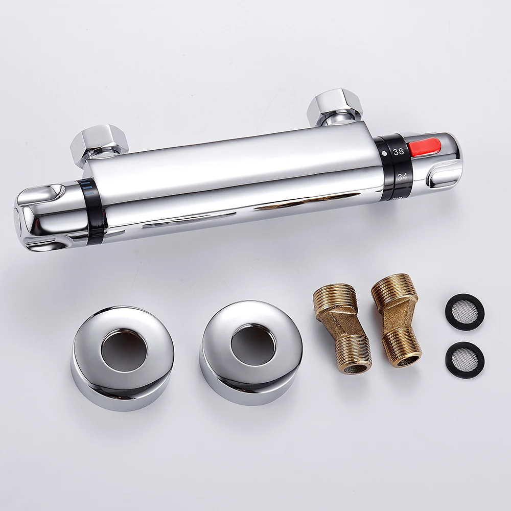 Chrome Thermostatic Shower and Bathtub Mixer Faucet Set