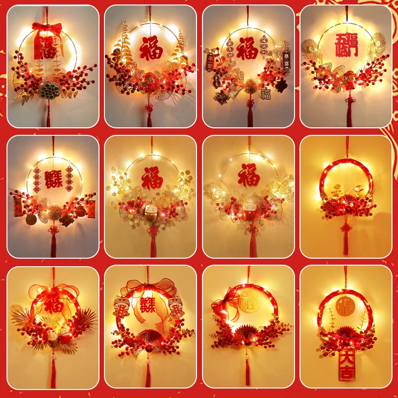 

Home Office Hotel Chinese New Year Glowing Wreath Bedroom Lighted Garland Hanging Decoration Festival Ornament Type