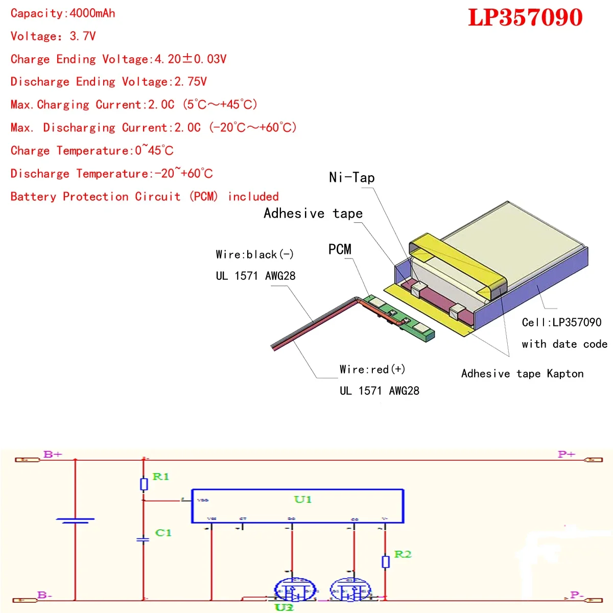 Фото 357090 3,7 V 4000mAh литий-полимерный аккумулятор с защитной платой для планшетного ПК U25GT №2