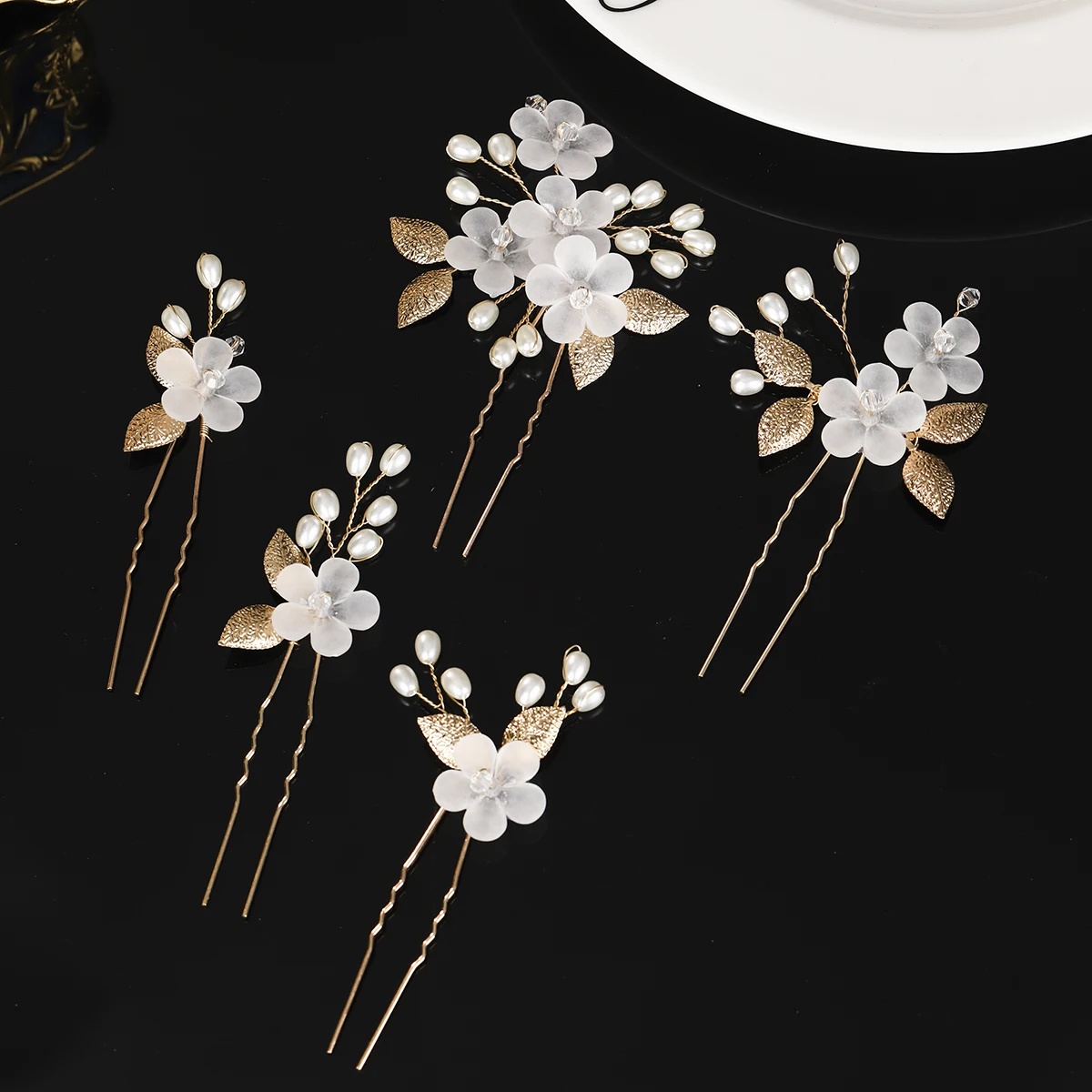 Mode Kristall Perle Blume Haarnadel Set 5PK Braut Hochzeit Kopfschmuck Party Bankett Frau Haarnadel Als Geschenke – Detail 6