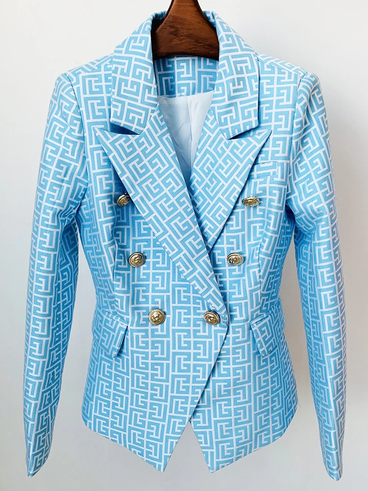 HIGH STREET Newest 2024 Designer Jacket Women's Double Breasted Lion Buttons Monogram Geometrical Jacquard Blazer 2
