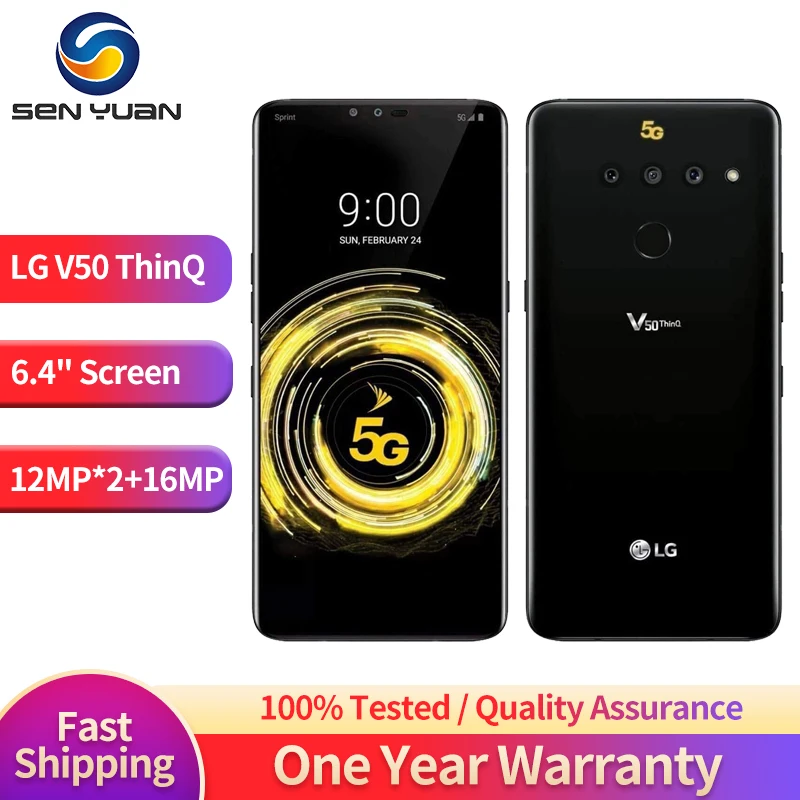 

Оригинальный разблокированный сотовый телефон LG V50 ThinQ V450PM/V500N 5G 6,4 дюйма Φ 6 ГБ + 128 ГБ Octa Core Dual Front 3 Rear Camera