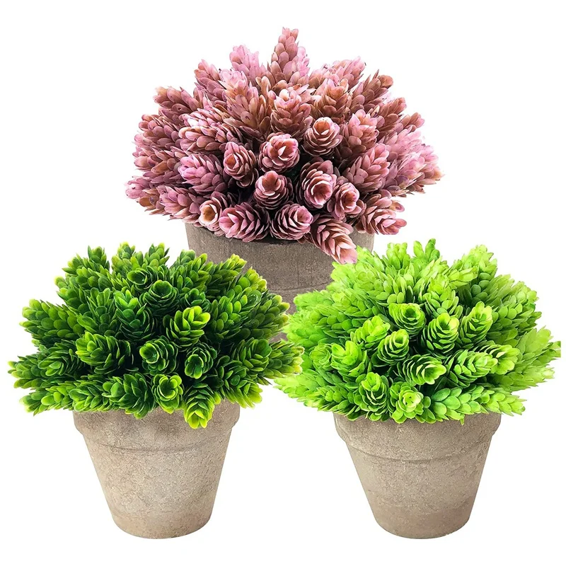 

New Small Artificial Potted Plants, 3 Pack Mini Fake Plants In Pot For Home Decor Indoor & Outdoor, Faux Plastic Green Grass