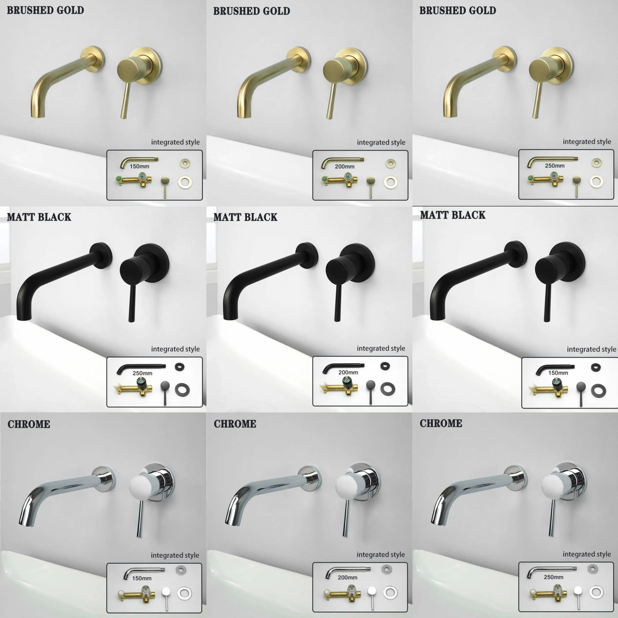 ทองเหลืองห้องน้ําอ่างล้างหน้าก๊อกน้ําอ่างล้างจาน TAP WASH Mixer ร้อนและเย็นติดผนัง Spout Bath เดี่ยวเซรามิคตลับหมึก Crane 1