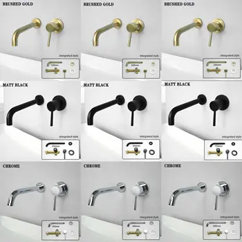 ทองเหลืองห้องน้ําอ่างล้างหน้าก๊อกน้ําอ่างล้างจาน TAP WASH Mixer ร้อนและเย็นติดผนัง Spout Bath เดี่ยวเซรามิคตลับหมึก Crane 1