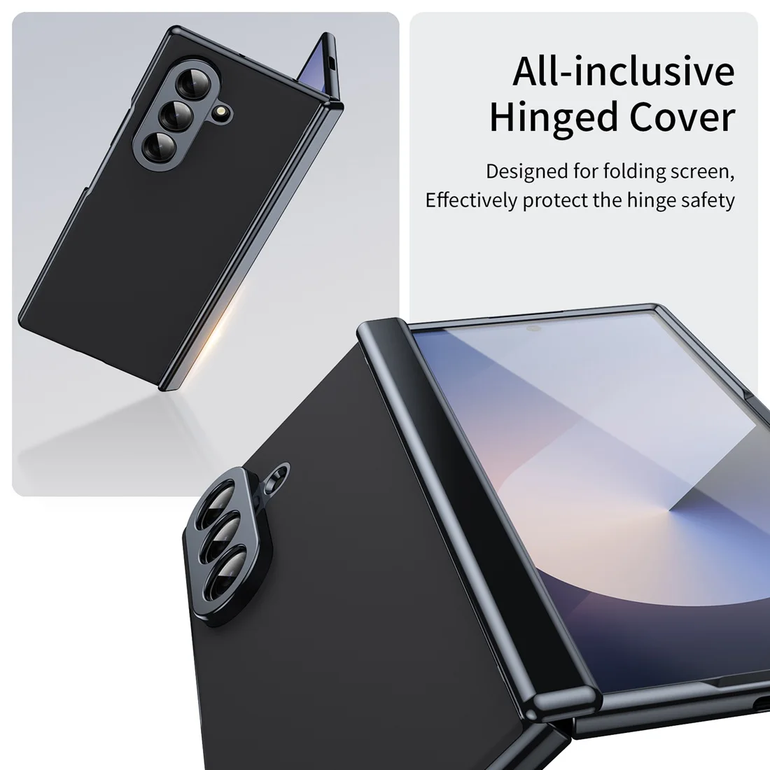 Electroplated Leather Phone Case with Hinge Protection and Glass Screen Cover