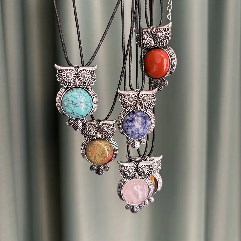 

Fashion Vintage owl tiger-eye turquoise pendant necklace for women party jewelry