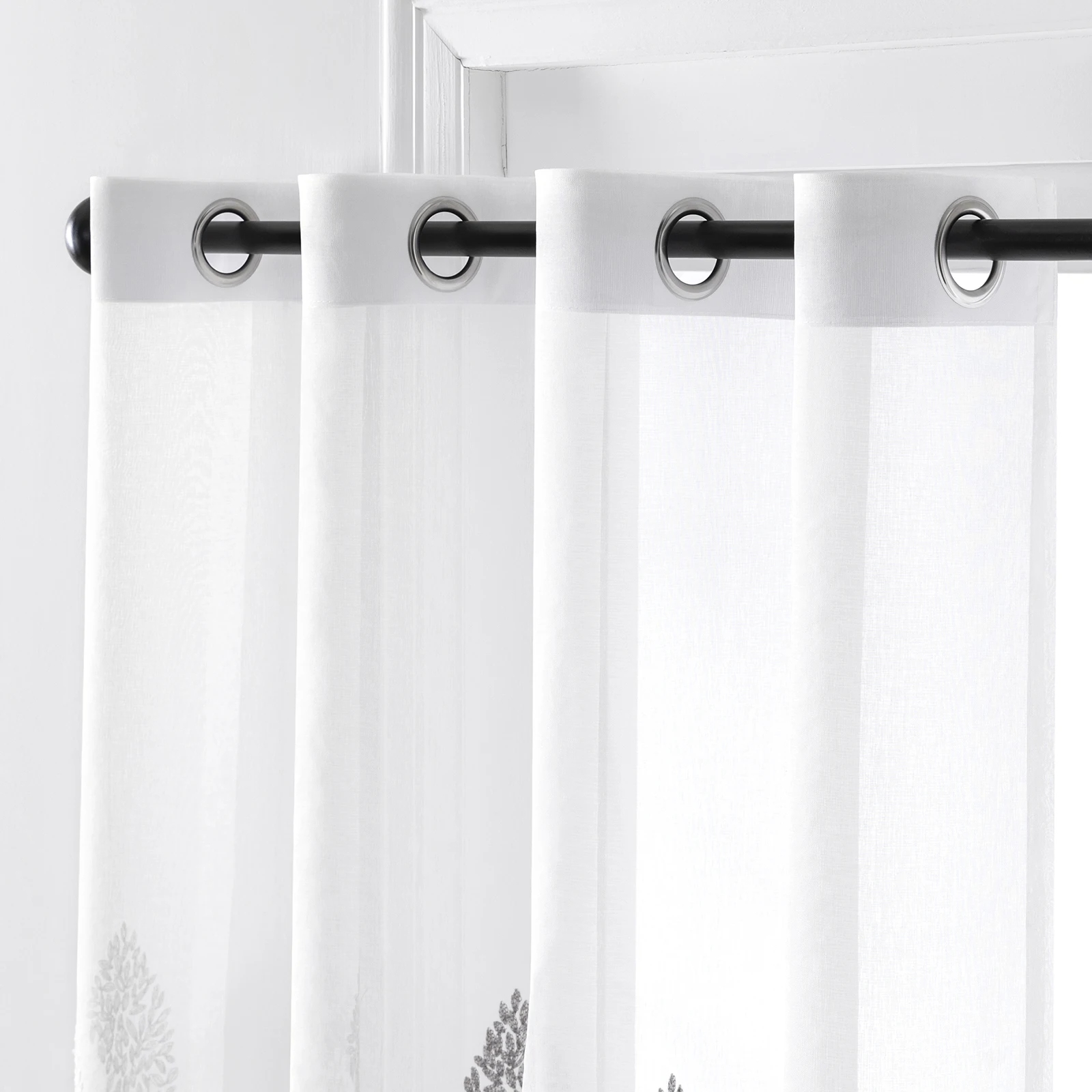 Long Sheer Curtain - Embroidered Voile Curtain Panels with Rod Pocket for Bedroom & Living Room
