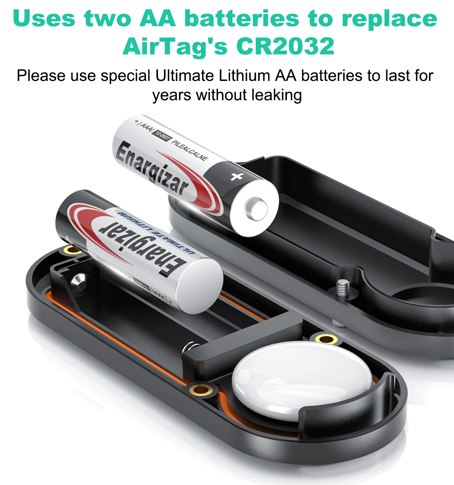 10 jaar verlengde batterijbehuizing voor Airtag - Gebruik in plaats daarvan twee AA-batterijen in plaats daarvan, meer dan 14x meer capaciteit dan CR2032, 4-in-1 voor ophangen/magnetisch/hechten 10 jaar verlengde batterijbehuizing voor Airtag - Gebruik in plaats daarvan twee AA-batterijen in plaats daarvan, meer dan 14x meer capaciteit dan CR2032, 4-in-1 voor ophangen/magnetisch/hechten