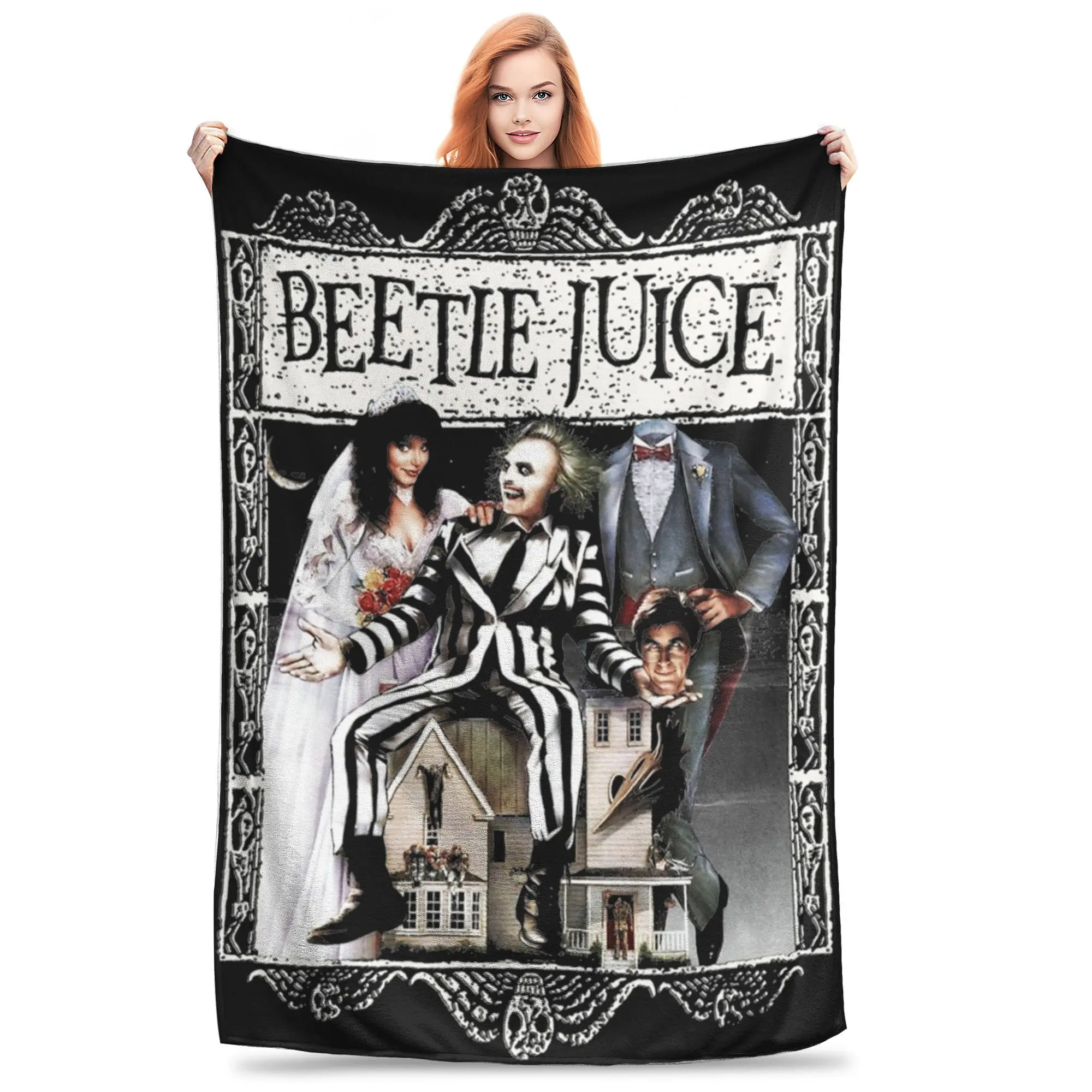 thumbnail image 1 of Manta de terror de la película B-Beetlejuice, manta suave y acogedora para Halloween, manta para cama de 50 x 60 pulgadas, varios tamaños, 1 of 4