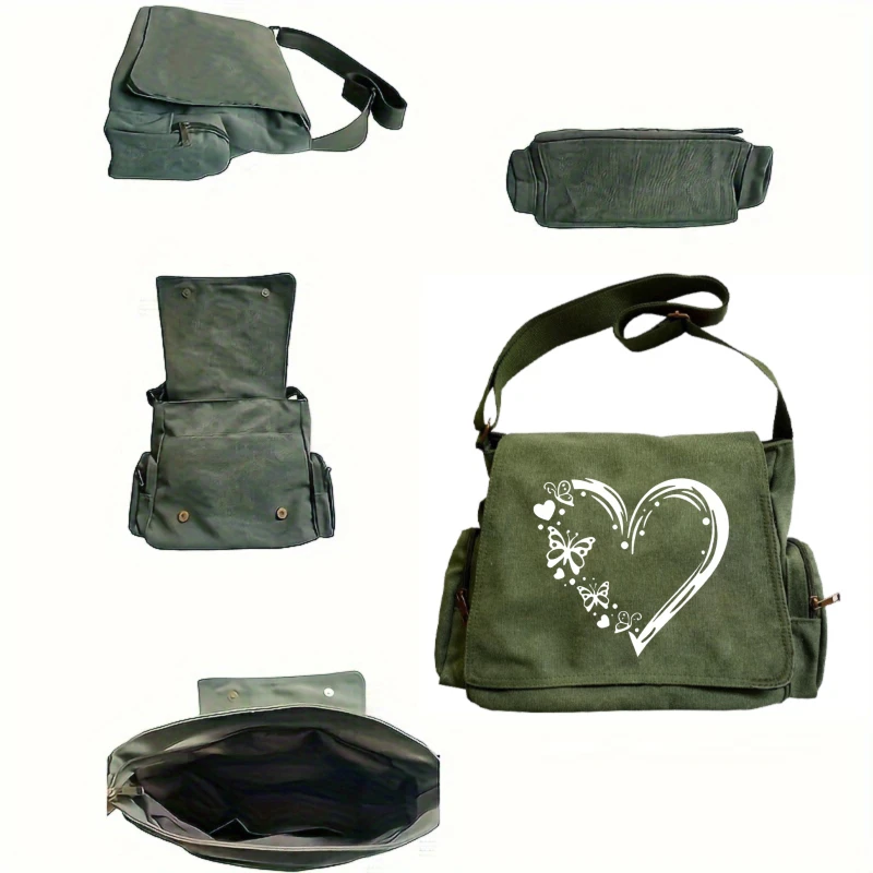 Casual Women's Shoulder Bag Crossbody Bag Canvas Messenger Bag Heart Print Large Capacity Laptop Bag