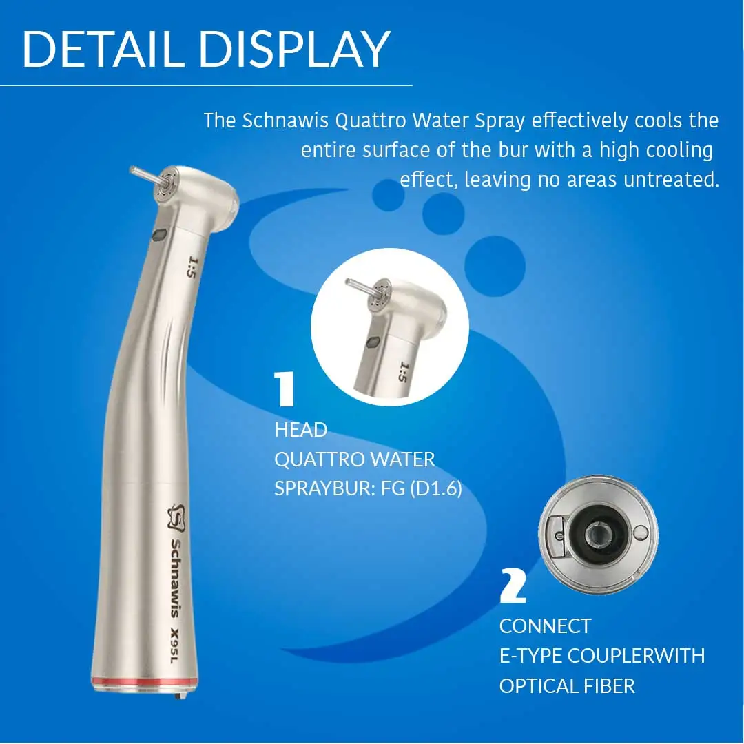 

X95L Dental Against Contra Angle 1:5 Increasing Speed Handpiece LED Optic Fiber Handpiece Red Ring Inner Water contraangulo