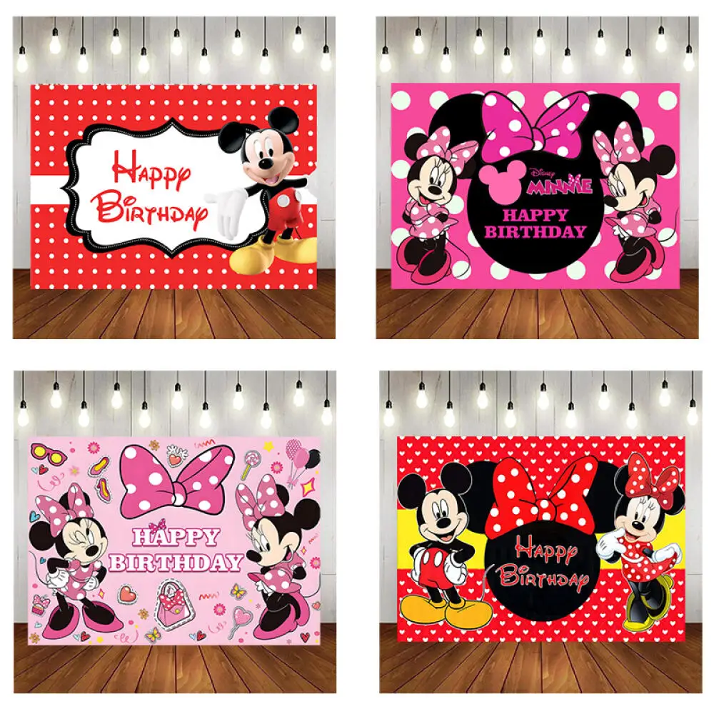 Birthday Backdrop Disney Cartoon Mickey Minnie Mouse Theme Children Happy Birthday Baby Shower Gender Revealing Photography Banner 1set