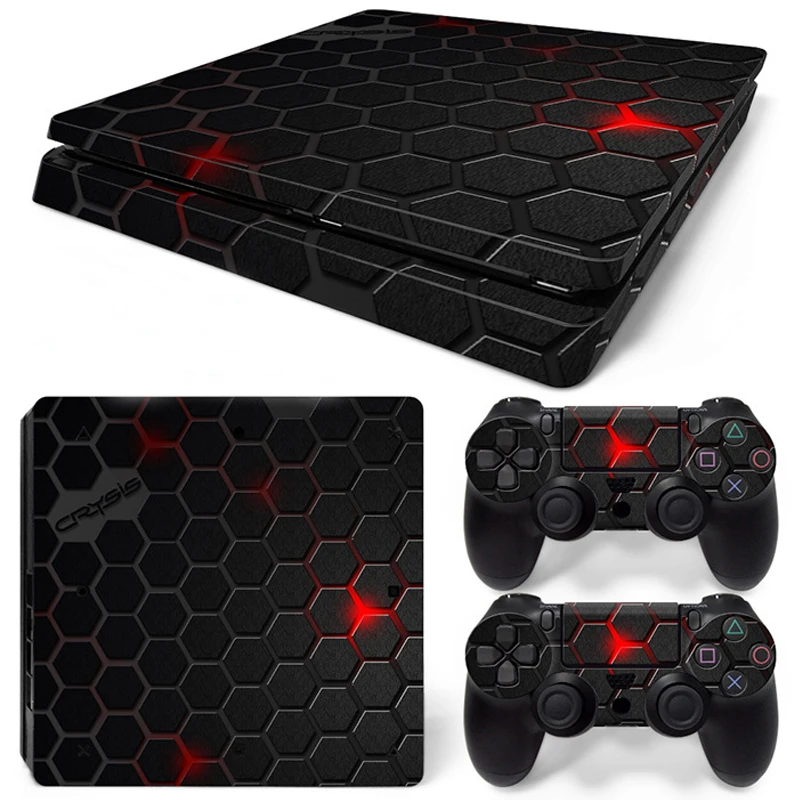 PS4 슬림 콘솔 및 컨트롤러 2 개 스킨 스티커, 기하학 디자인 탈착식 커버, PVC 비닐