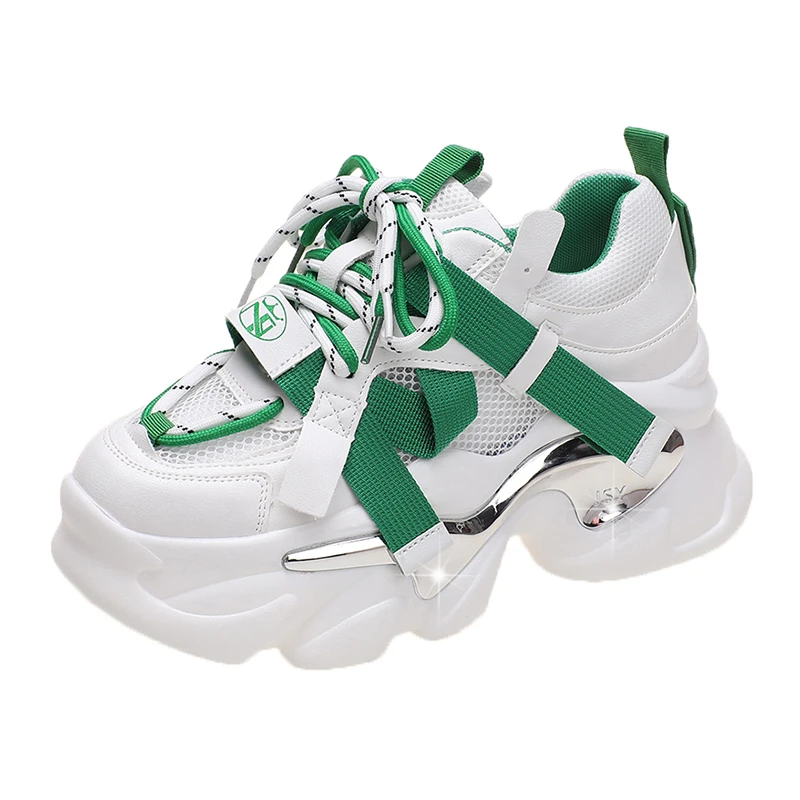 

Кроссовки женские сетчатые, дышащие теннисные туфли на платформе 8 см, Вулканизированная подошва, массивные спортивные, осенний сезон