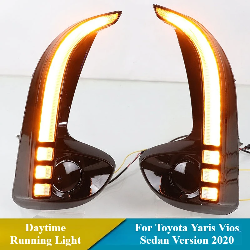 For Toyota Yaris Vios Sedan Version 2020 2021 2022 2Pcs LED Daytime Running Light DRL Turn Signal Front Fog Lamp 12V Daylights detail image 3