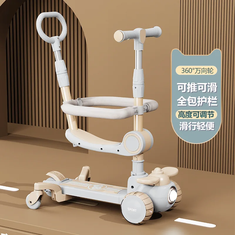 3 In 1 Children's Scooter Scooter Flash Wheels Kick 2-12 Year Kids Adjustable Height Foldable Children