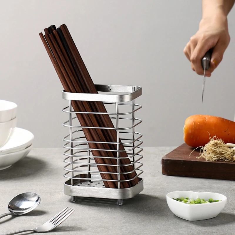 Stainless Steel Chopsticks Basket Chopsticks Tube Household Drainable Knife Fork Spoon Storage Box Kitchen Utensils Storage Rack 2