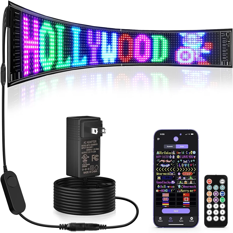 LED 스크롤 간판, 유연한 12V LED 스토어 간판, 리모컨 포함, 블루투스 앱 제어, 사용자 정의 텍스트 패턴 애니메이션 LED 디스플레이