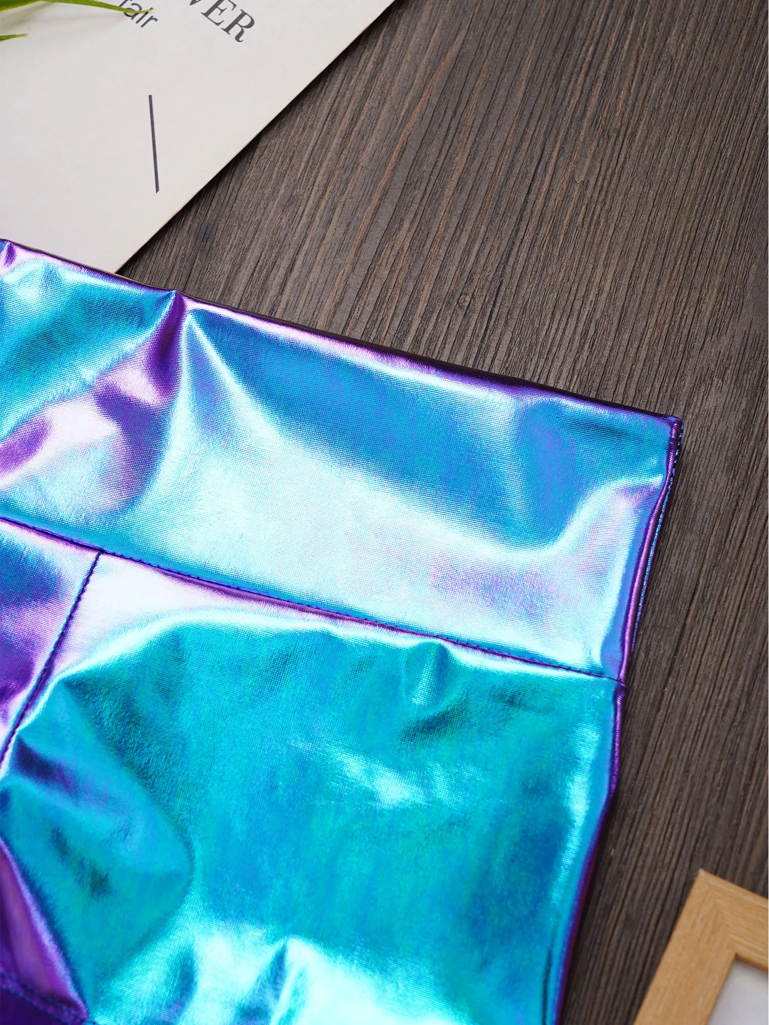 Kinder Mädchen Metallisch glänzende Tanzshorts mit hoher Taille, Activewear für Sport, Ballett, Tanz, Gymnastik, Workout, sportliches Taumeln – Detail 7